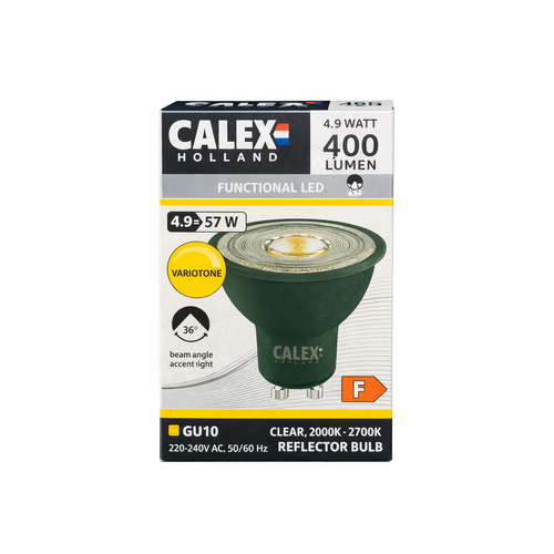  Calex LED GU10 2000K-2700K 400lm Full black plastic CCT variotone 