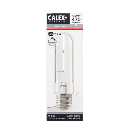  Calex Tube T32x125 Straight filament Clear E27 4W 470LM 2700K 220-240V Dimbaar 