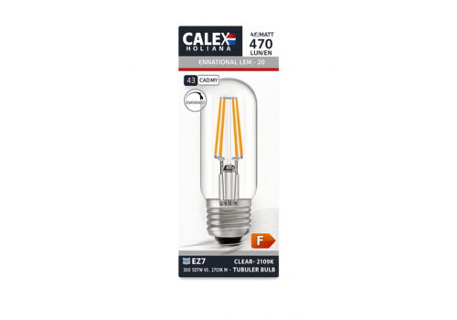  Calex Buis T45 Helder Straight filament E27 4.5W 470LM 2700K 220-240V Dimbaar 