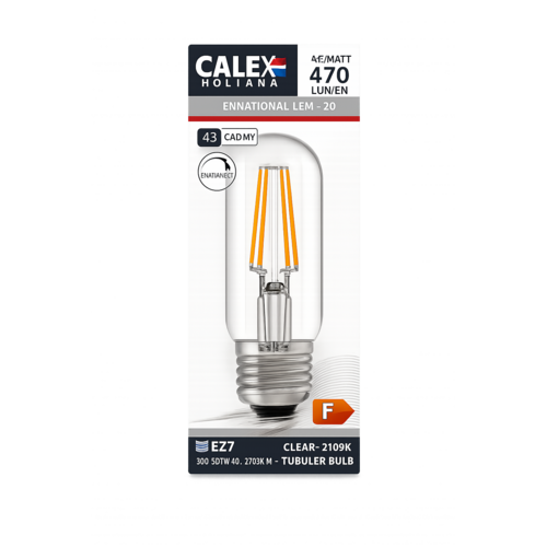  Calex Buis T45 Helder Straight filament E27 4.5W 470LM 2700K 220-240V Dimbaar 