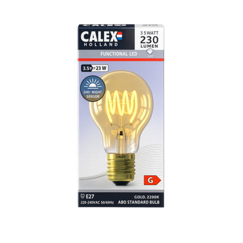  Calex Dag en Nacht Sensor Standaard A60 Goud Flex filament E27 3.5W 230LM 2200K 220-240V 