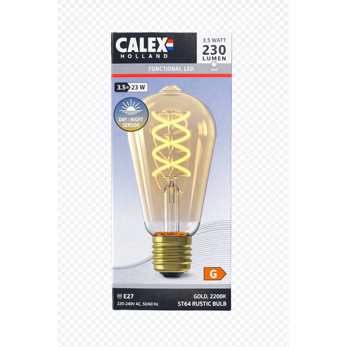  Calex Day and Night Sensor Rustiek ST64 Goud Flex filament E27 3.5W 230LM 2200K 220-240V 