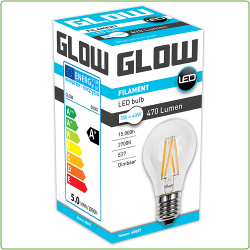  Glow Normaal E27 5W(=40W) 2700K 470LM Dimbaar 