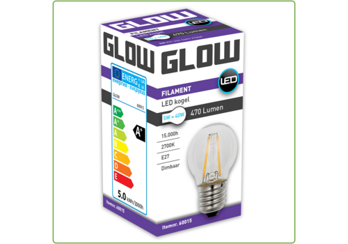  Glow Kogel E27 5W(=40W) 2700K 470LM Dimbaar 