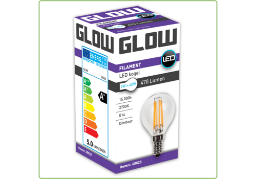  Glow Kogel E14 5W(=40W) 2700K 470LM Dimbaar 