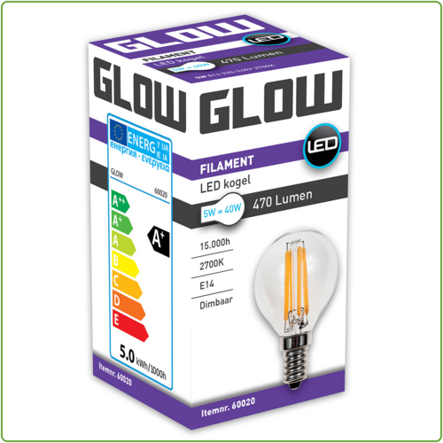  Glow Kogel E14 5W(=40W) 2700K 470LM Dimbaar 
