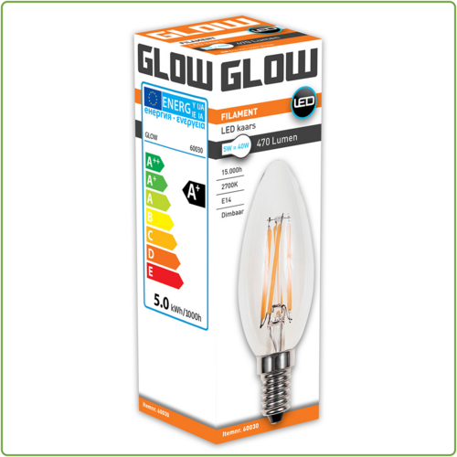  Glow Kaars E14 5W(=40W) 2700K 470LM Dimbaar 