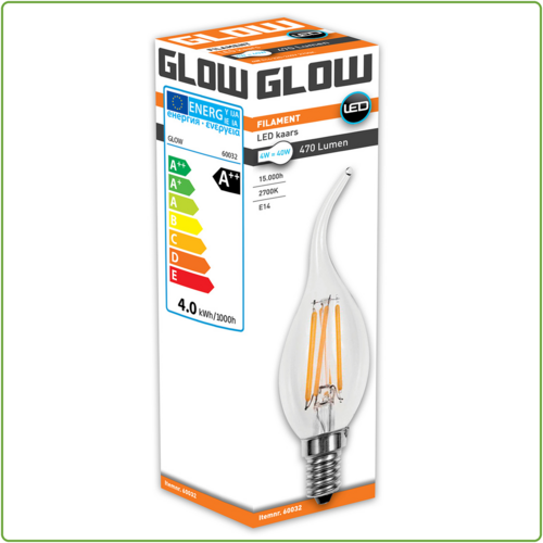  Glow Tipkaars E14 4W(=40W) 2700K 470LM 