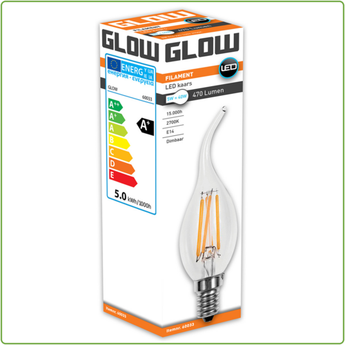  Glow Tipkaars E14 5W(=40W) 2700K 470LM Dimbaar 