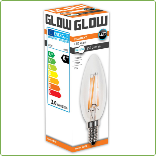  Glow Kaars E14 2W(=25W) 2700K 250LM 