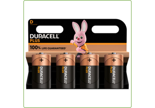  Duracell D Plus 100% Alkaline 4-pack 
