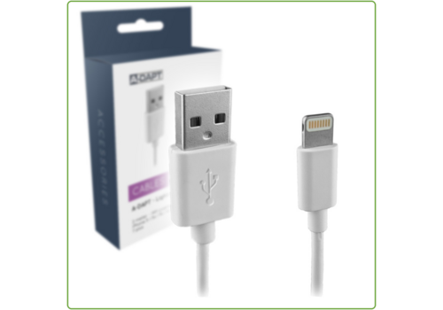  A-DAPT Data en Laadkabel USB-A > Apple 8-pins MFI 2m wit 