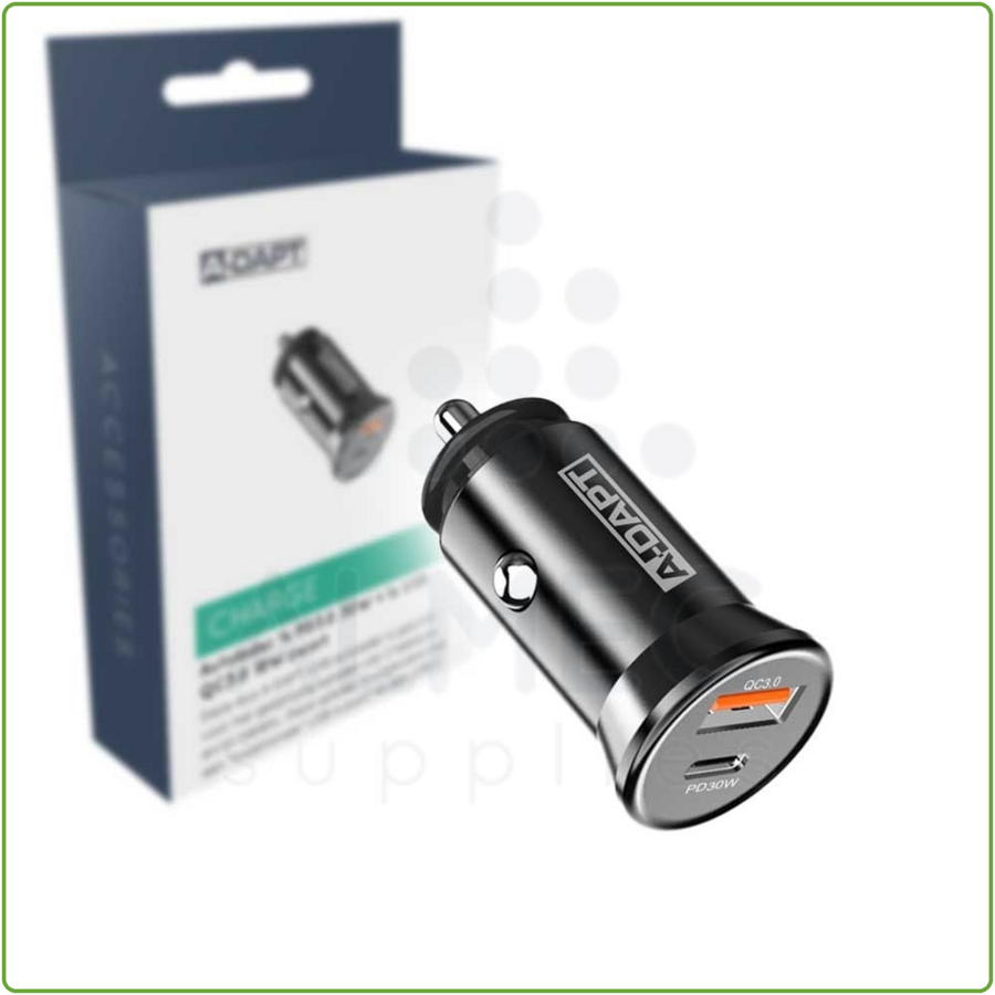 Autolader 1x PD3.0 30W + 1x USB QC3.0 18W Zwart-1