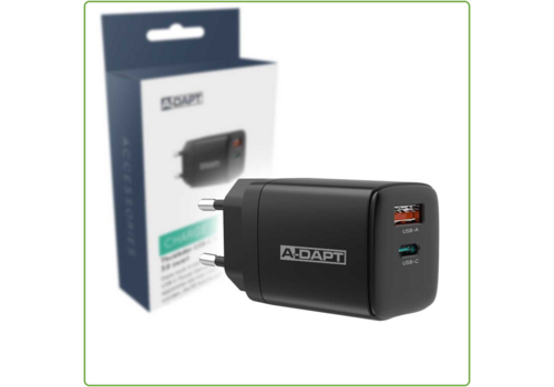  A-DAPT Thuislader USB-C PD 20W + USB QC 3.0 Zwart 