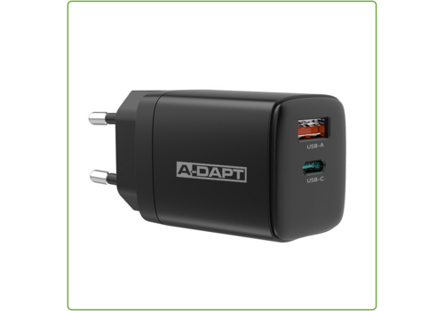  A-DAPT Thuislader USB-C PD 20W + USB QC 3.0 zwart 