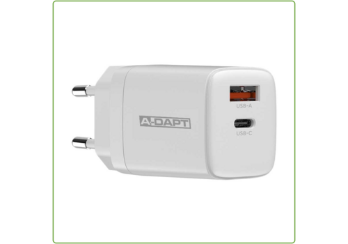  A-DAPT Thuislader USB-C PD 20W + USB QC 3.0 Wit 