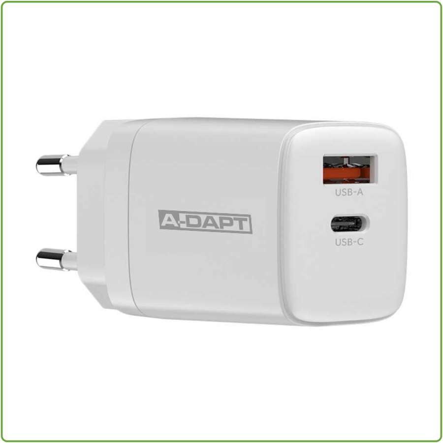 Thuislader USB-C PD 20W + USB QC 3.0 Wit-1