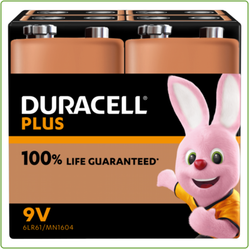  Duracell 9V Plus 100% Alkaline 4-pack 