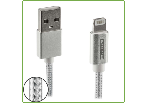  A-DAPT Data en Laadkabel USB-A > Apple 8-pins MFI 1m zilver 