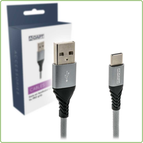  A-DAPT Data en Laadkabel USB-A > USB-C 1m PRO grijs 