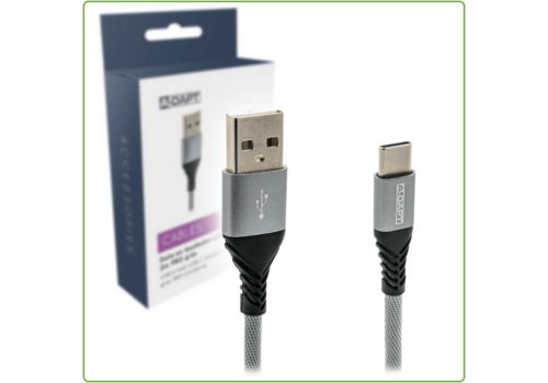  A-DAPT Data en Laadkabel USB-A > USB-C 2m PRO grijs 