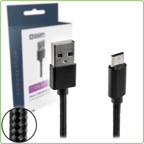  A-DAPT Data en Laadkabel USB-A > Micro USB Nylon 1m zwart 