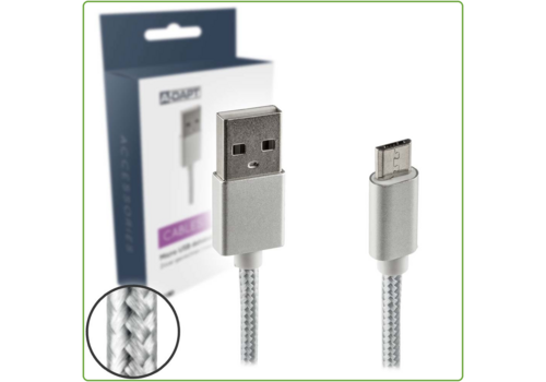  A-DAPT Data en Laadkabel USB-A > Micro USB Nylon 1m zilver 