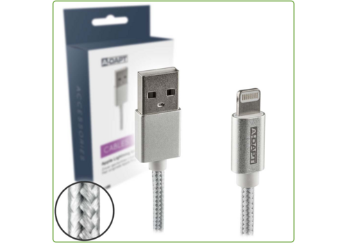  A-DAPT Data en Laadkabel USB-A > Apple 8-pins MFI 1m zilver 
