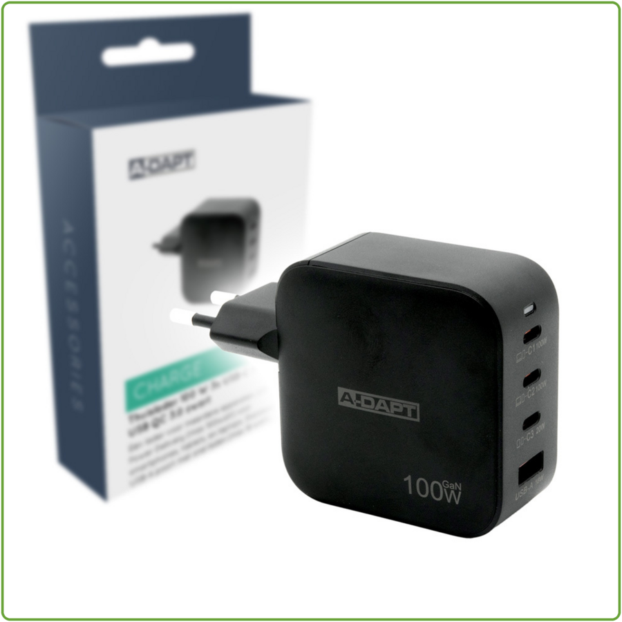 Thuislader 100W 3x USB-C PD + USB QC 3.0 zwart-1
