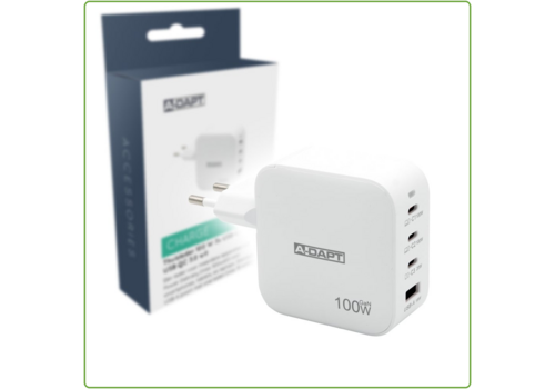  A-DAPT Thuislader 100W 3x USB-C PD + USB QC 3.0 wit 