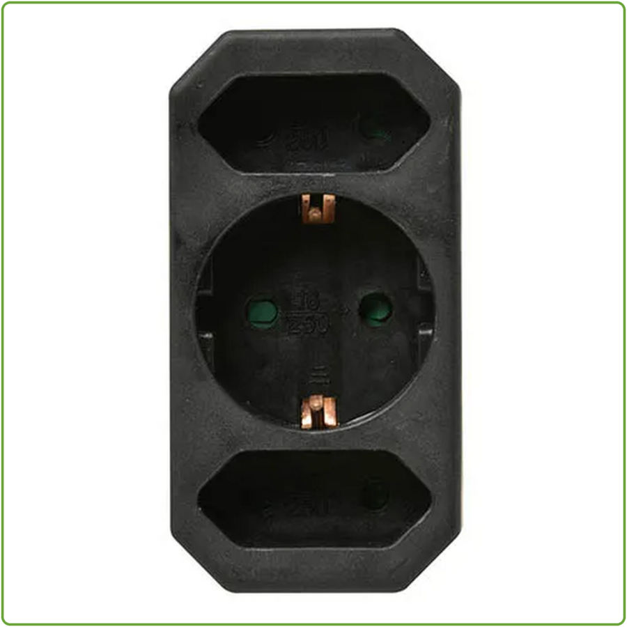 Verdeelstekker 2x euro + 1x RA verticaal zwart-2