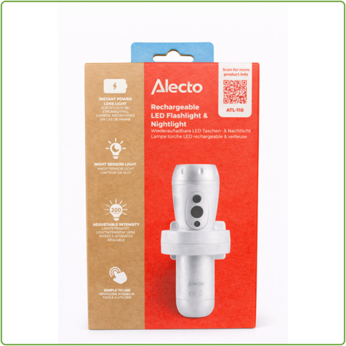  Alecto Oplaadbare LED Zaklamp / Automatisch Nachtlampje Wit 