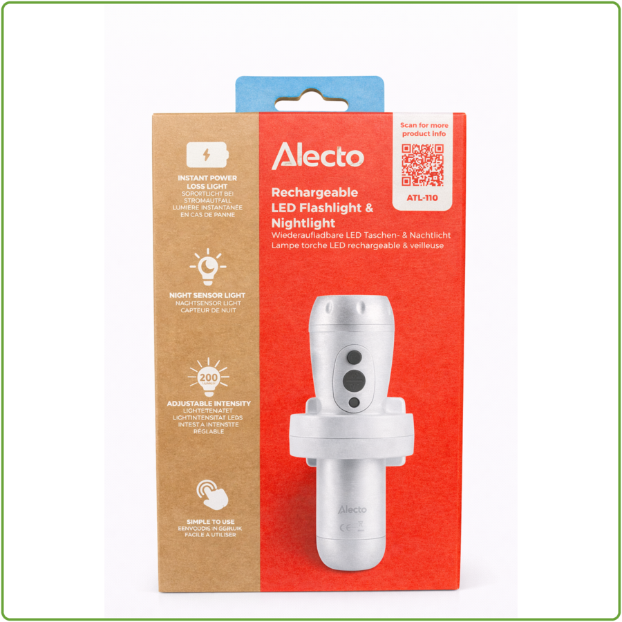 Oplaadbare LED Zaklamp / Automatisch nachtlampje Wit-1