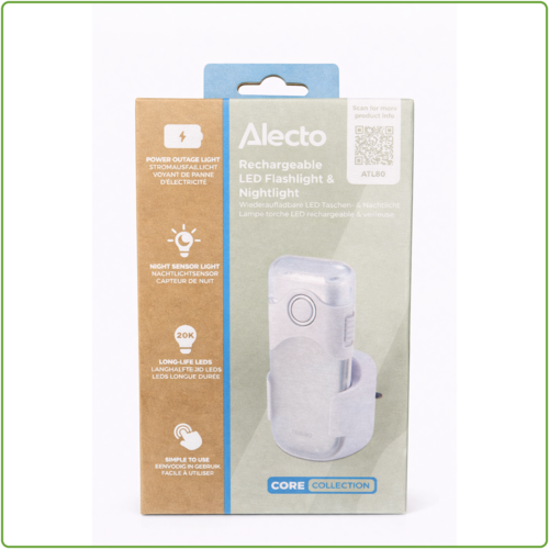  Alecto Oplaadbare LED Zaklamp / Automatisch LED Nachtlampje Wit 