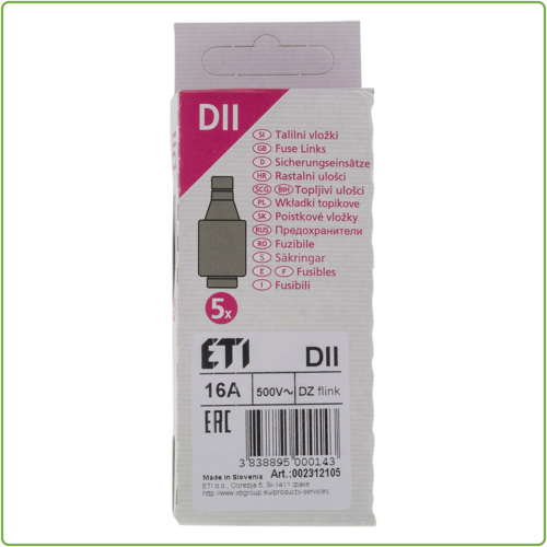  ETI Zekering snel 16A grijs verpakt per 5 stuks 