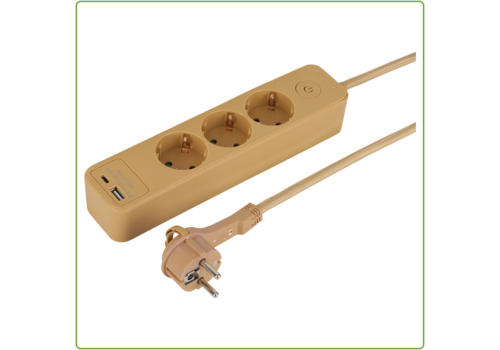  Q-Link 3V Stekkerdoos met 1x USB A en 1x USB C 1,5M Goud Schakelaar 