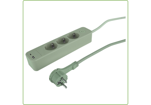  Q-Link 3V Stekkerdoos met 1x USB A en 1x USB C 1,5M Groen Schakelaar 