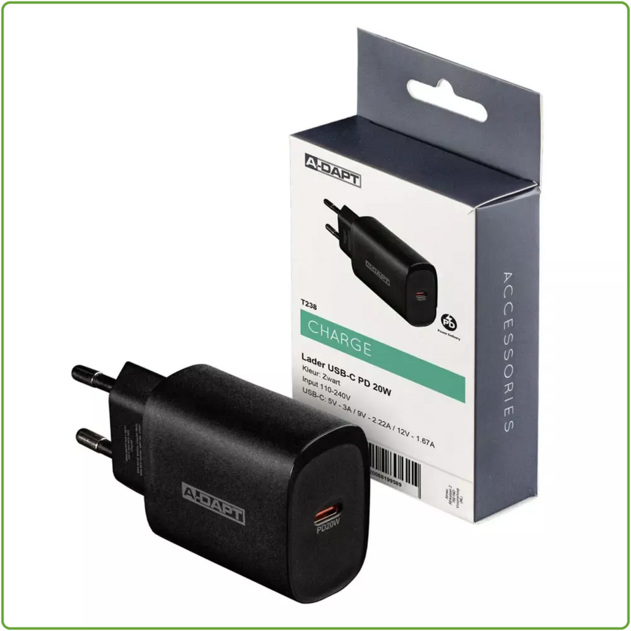 Thuislader 20W 1x USB-C PD zwart-1
