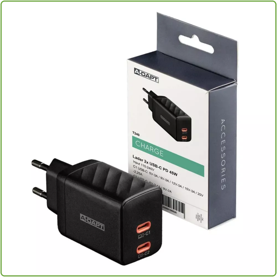 Thuislader 45W 2x USB-C PD zwart-1