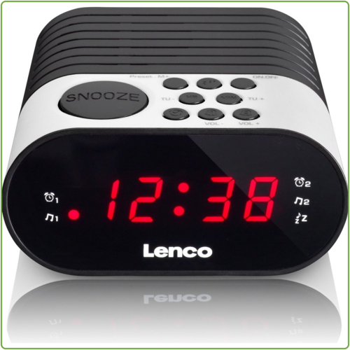  Lenco CR-07 White FM Wekkerradio met slaaptimer en dubbele alarm functie - Wit 