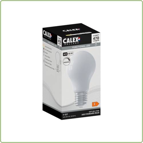  Calex Standaard A60 Softline Straight filament 220-240V 4.5W 470lm 2700K E27 Dimbaar met LED dimmer 