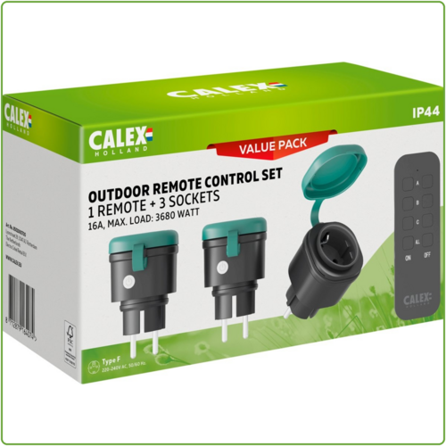  Calex Outdoor Remote Control Set 1 remote + 3 sockets 16A,3680W 