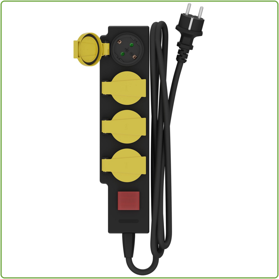 Waterdichte contactdoos IP44 4-voudig met schakelaar, incl. 1,4 mtr kabel/stekker-1