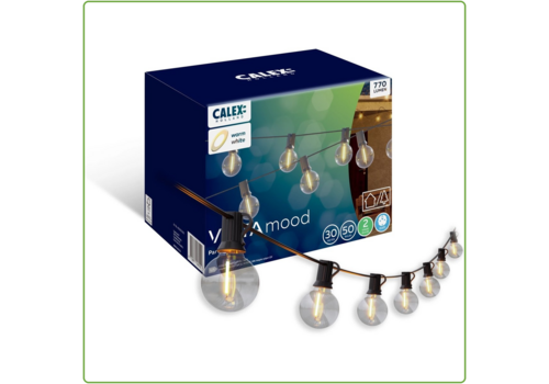  Calex Outdoor Party String 30M E12 0.2W 39LM 2700K 230V-12V1A Adapter en RF Remote Zwart 