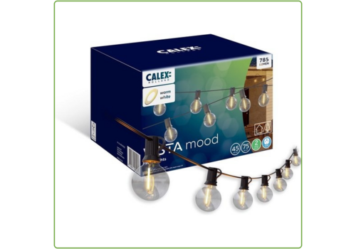  Calex Outdoor Party Lights 45M E12 0.2W 35LM 2700K 230V-12V1A Adapter and Remote Black 