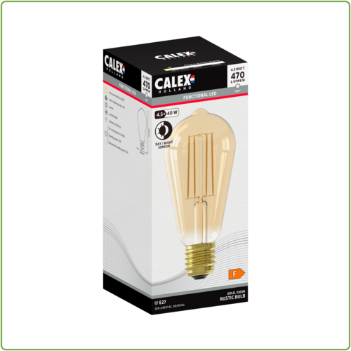  Calex Rustiek ST64 Goud met dag en nacht sensor Straight filament 220-240V 4.5W 470lm 2100K E27 niet dimbaar 