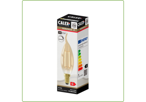  Calex Tip-Kaars BXS35 Goud Straight filament 220-240V 3.5W 250lm 2100K E14 Dimbaar met LED dimmer 