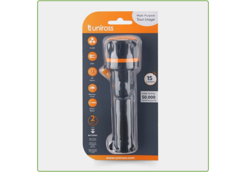  Uniross Heavy Duty Zaklamp 15LM, 2xAA 