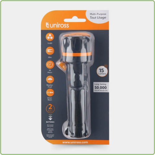  Uniross Heavy Duty Zaklamp 15LM, 2xAA 