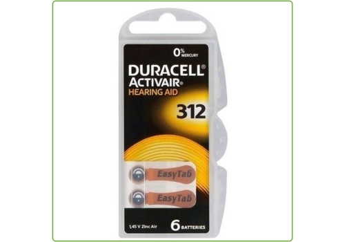  Duracell DA312 Hearing Aid Zinc-Air blister 6 